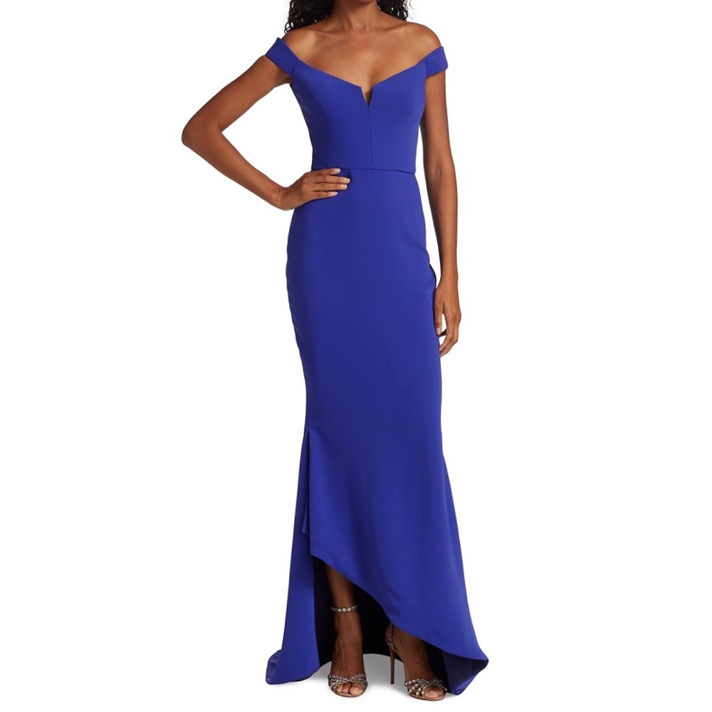 REEM ACRA BEADED BACK STRAP GOWN